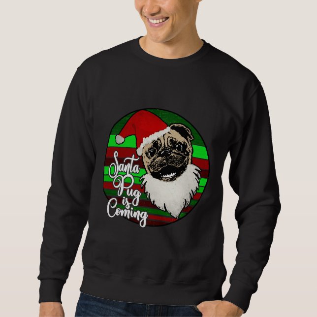 Jul Pug Santa Classic T-Shirt 219 Lång Ärmad Tröja (Framsida)