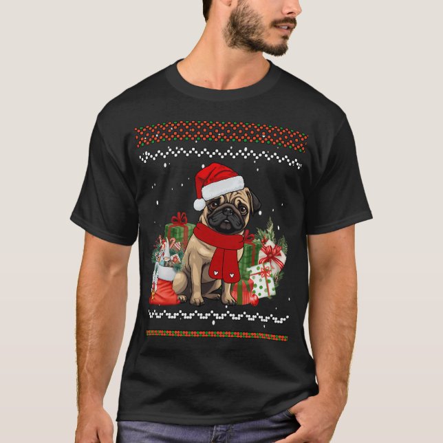 Jul Pug Tomte T Shirt (Framsida)
