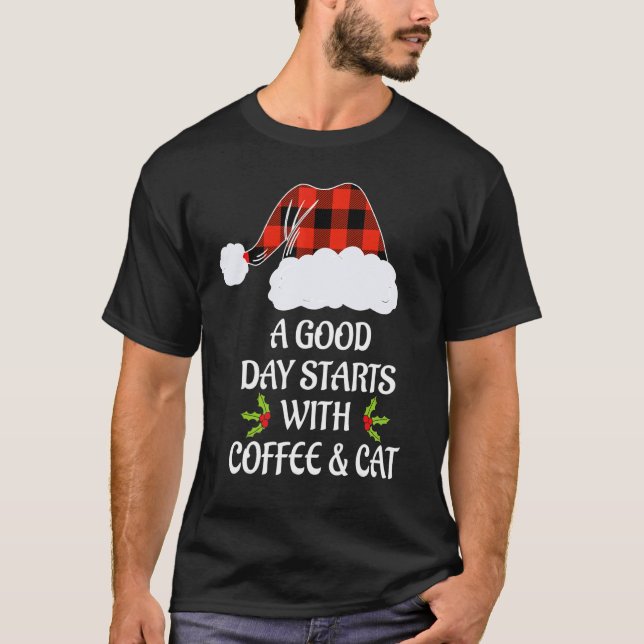 Jul pyjamas Katt Kaffe Kopp Katt Jul T Shirt (Framsida)