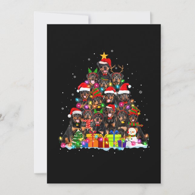 Jul Pyjamas Rottweiler Träd Xmas Hund Pappa Mamma Inbjudningar (Framsida)