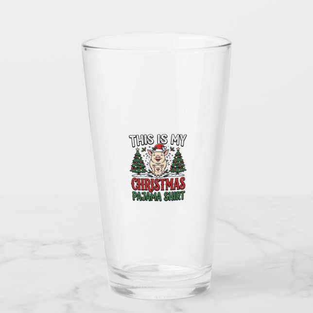 Jul Pyjamas Skjorta Söt Gris Holiday Vektor Des Glaskopp (Framsida)