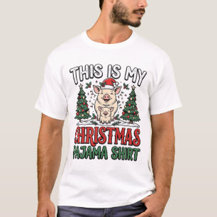 Jul Pyjamas Skjorta Söt Gris Holiday Vektor Des T Shirt