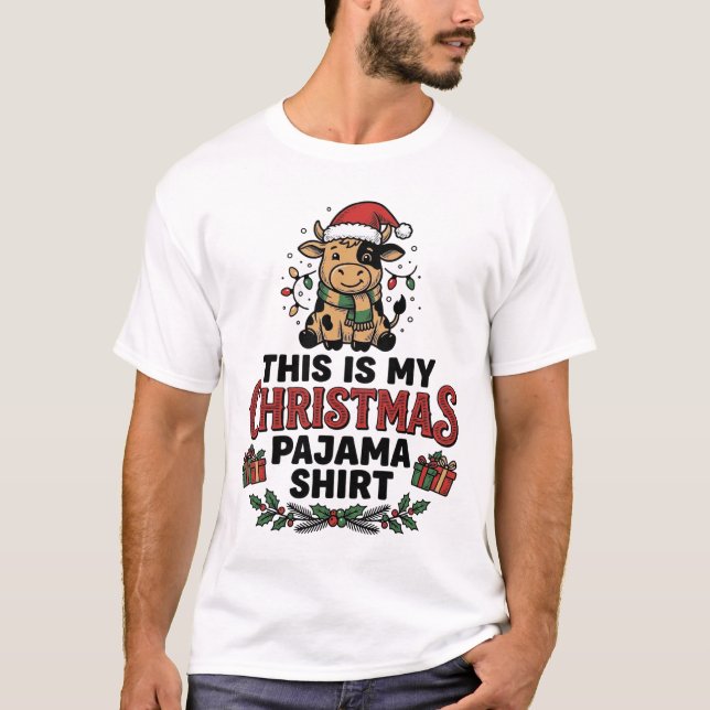 Jul Pyjamas Skjorta Söt Ko Högtid Design_1 T Shirt (Framsida)