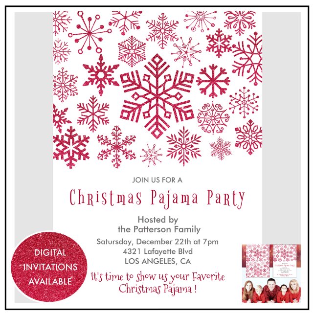 Jul Pyjamasparty Chic Illustration Snöflinga Inbjudningar (Skapare uppladdad)
