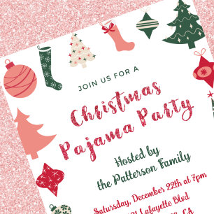 Jul Pyjamasparty Glitter söt illustration Inbjudningar