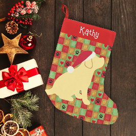 Jul Quilt Gult Labrador Puppy Liten Julstrumpa