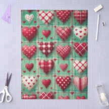 Jul Quilts Hearts Grönt Red White Decoupage