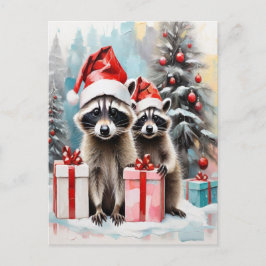 Jul Raccoon Älskare Helg Vykort