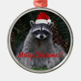 Jul Raccoon i Santa Hat Photo Julgransprydnad Metall