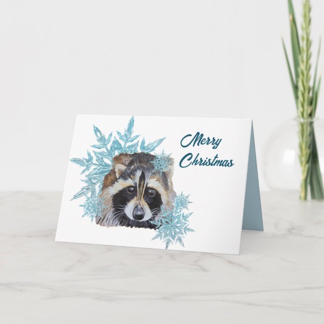 Jul Raccoon Sopor Panda Snöflingor Helgkort (Framsida)