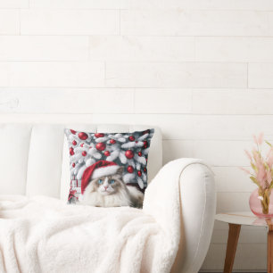 Jul Ragdoll Cat i Santa Hat Kudde