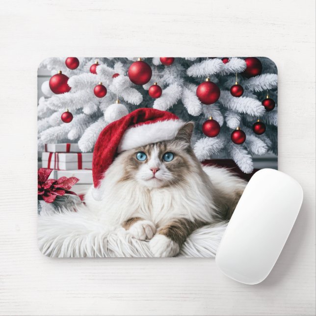 Jul Ragdoll Cat i Santa Hat Musmatta (Med mus)