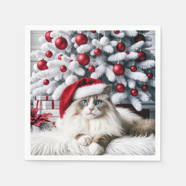 Jul Ragdoll Cat i Santa Hat Pappersservett (Framsidan)