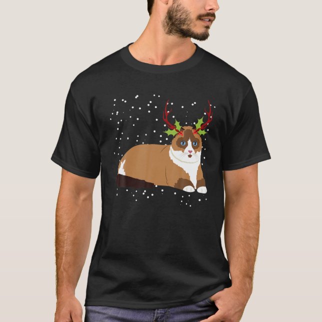 Jul Ragdoll Cat Reindeer Antlers T Shirt (Framsida)