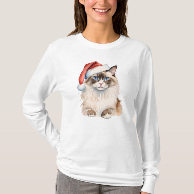 Jul Ragdoll cat Watercolor T Shirt (Framsida)