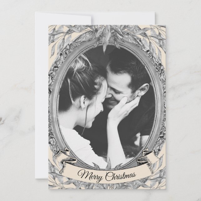 Jul Ram för Foto med Silverbladskrans Julkort (Framsida)