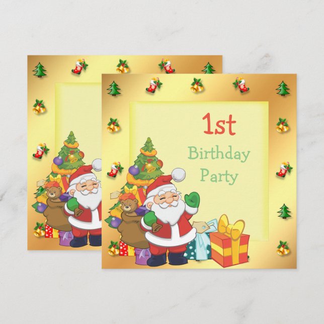Jul Ram Santa & presenter 1-årsdag Inbjudningar (Fram/baksida)