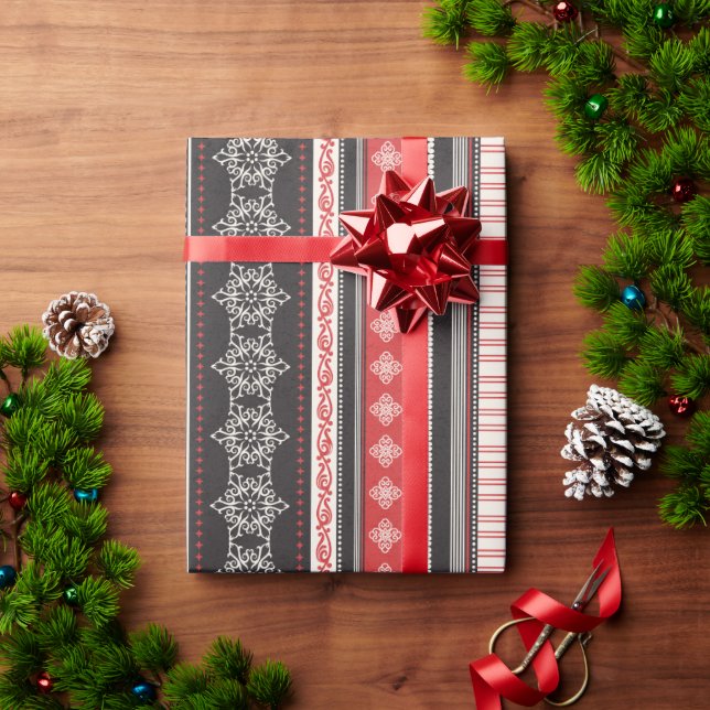 Jul rand med snöflingsträdar mönster presentpapper (Julgåva)