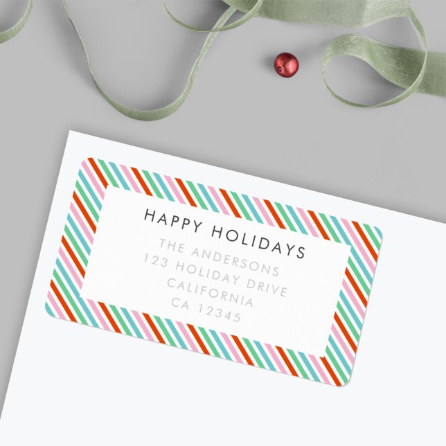 Jul Rand | Modern färgstark Returadress Adressetikett (Bright candy stripe return address envelope labels by Guava for cheerful holiday mail 🎄)