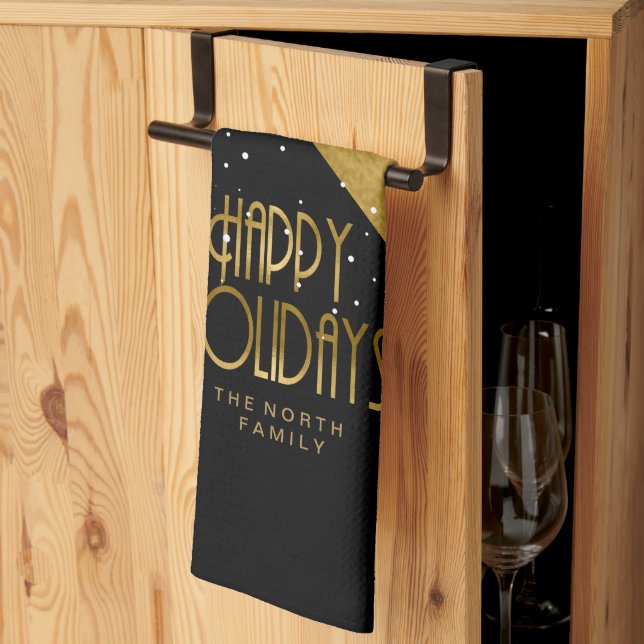 Jul Rand Mönster Guld/Svart ID862 Kökshandduk (Thirds Fold)