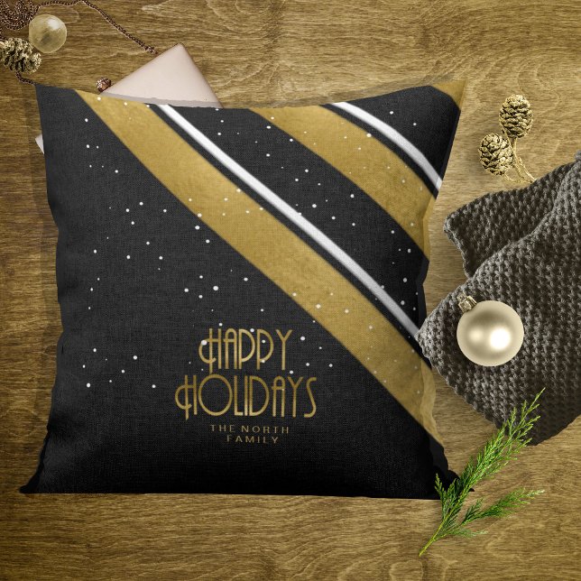 Jul Rand Mönster Guld/Svart ID862 Kudde (Skapare uppladdad)