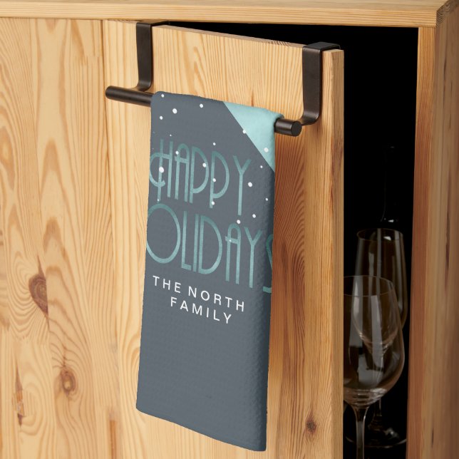 Jul Rand Mönster Teal/White ID862 Kökshandduk (Thirds Fold)