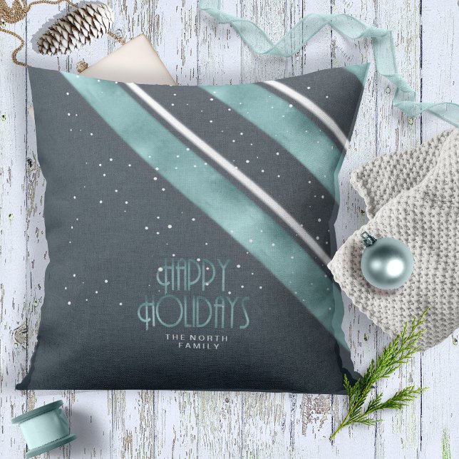 Jul Rand Mönster Teal/White ID862 Kudde (Skapare uppladdad)