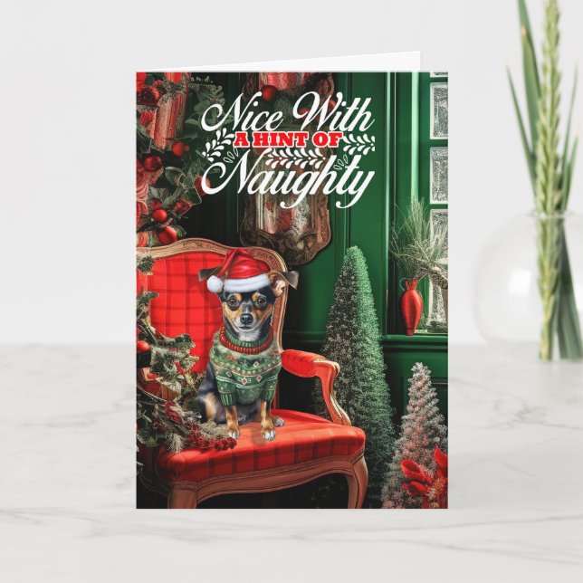 Jul Råtta Terrier Hund Naughty eller Nice Helgkort (Framsida)