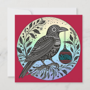 Jul Raven med Ornament Julkort