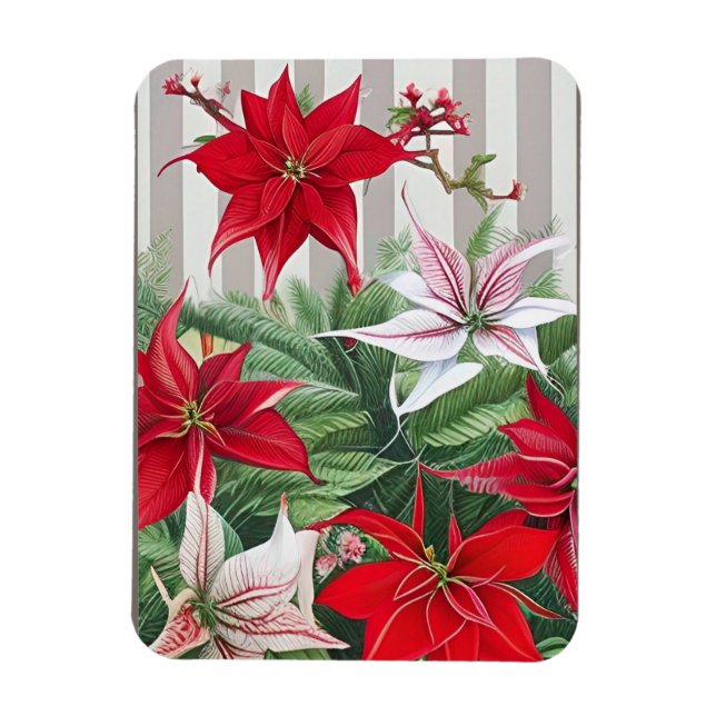 Jul Red Amaryllis och Poinsettias Magnet (Vertikal)