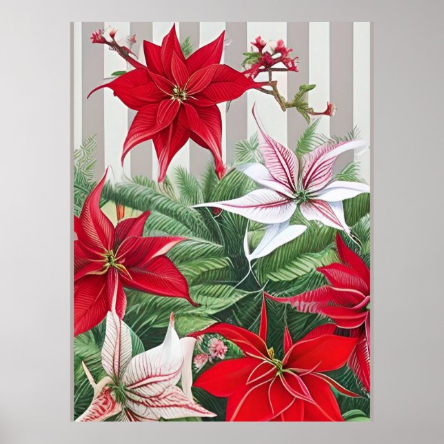 Jul Red Amaryllis och Poinsettias Poster (Framsidan)