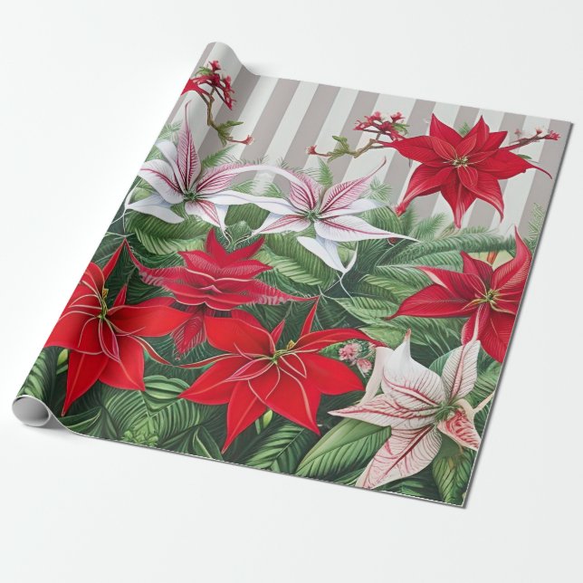 Jul Red Amaryllis och Poinsettias Presentpapper (Utrullad)