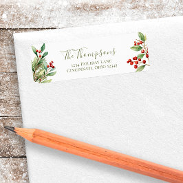 Jul Red and Grönt Botanical Grey Returadress Etikett