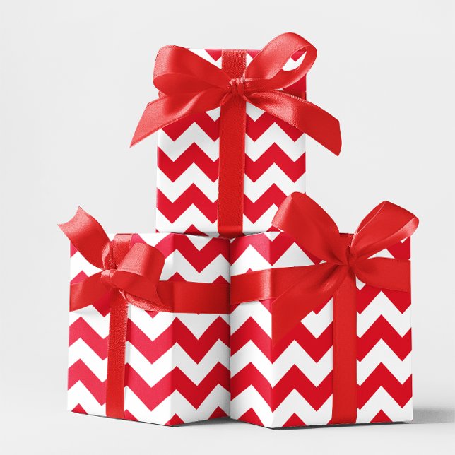 Jul Red and White Chevron Presentpapper (Christmas Red and White Chevron Wrapping Paper)