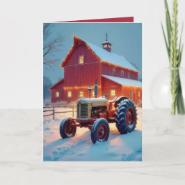 Jul Red Barn med Antique Tractor Helgkort