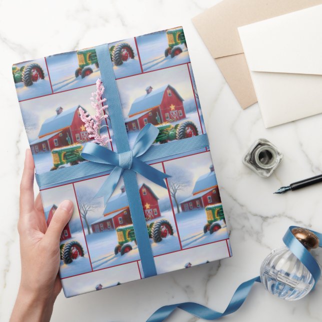 Jul Red Barn med Grönt Tractor Presentpapper (Gifting)