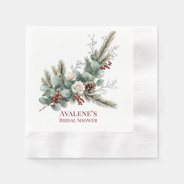 Jul Red Berry Vit ros Möhippa Pappersservett (Framsidan)