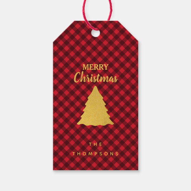 Jul Red & Black Buffalo Play Julafton Träd Presentetikett (Framsidan)