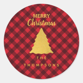 Jul Red & Black Buffalo Play Julafton Träd Runt Klistermärke