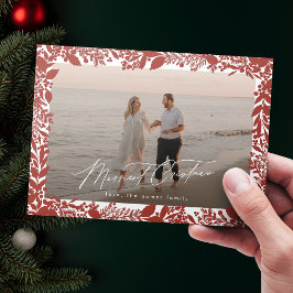 Jul Red Botanical Ram Merriest Photo Julkort