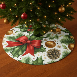 Jul Red Bow and Greenery Julgransmatta Borstad Polyester