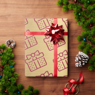 Jul Red Bow Gift Mönster Guld Presentpapper
