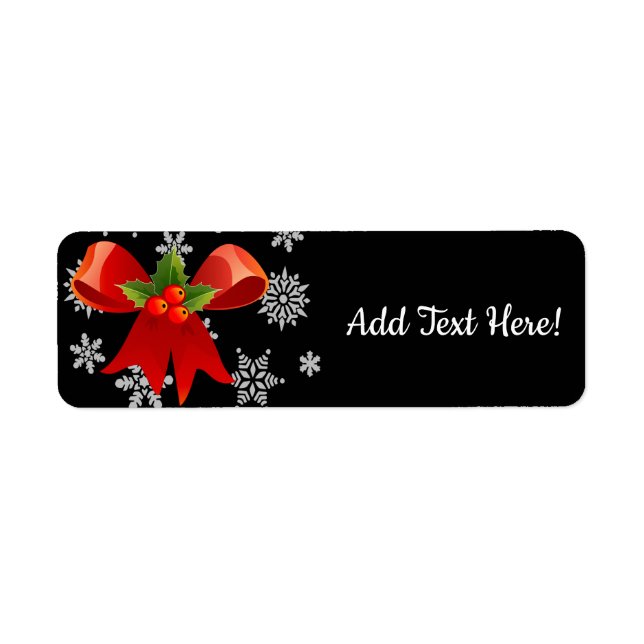 Jul Red Bow Snö Flakes Returadress Etikett (Framsidan)