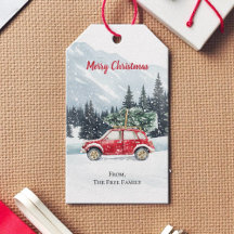 Jul Red Car Träd Helgdag