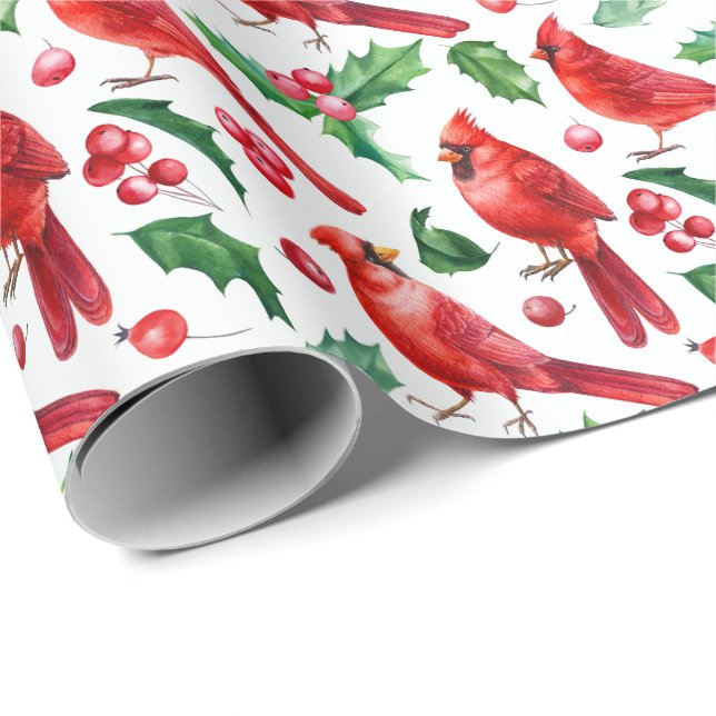 Jul Red Cardinal Birds Holly Berry Brunch Presentpapper (Rullad Hörn)