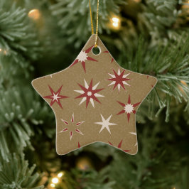 Jul Red Geo Stars - guld mönster. Julgransprydnad Keramik