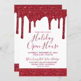 Jul Red Glitter Drives Helgdag Open House Inbjudningar