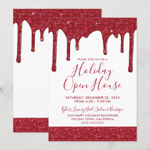 Jul Red Glitter Drives Helgdag Open House Inbjudningar