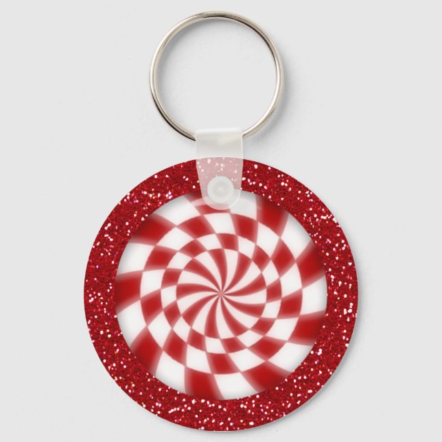 Jul Red Glitter Peppermint Candy Keychain Nyckelring (Framsida)
