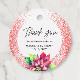 Jul Red Glitter Poinsettia Tack Bröllop Gåvor Etiketter